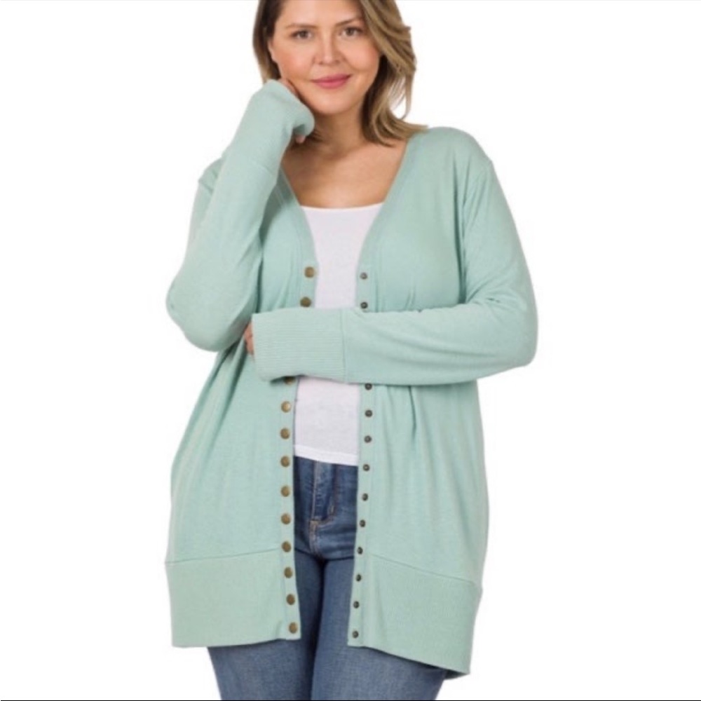ZENANA
Long Sleeve Snap Button V-neck Sweater Cardigan - Picture 7 of 12